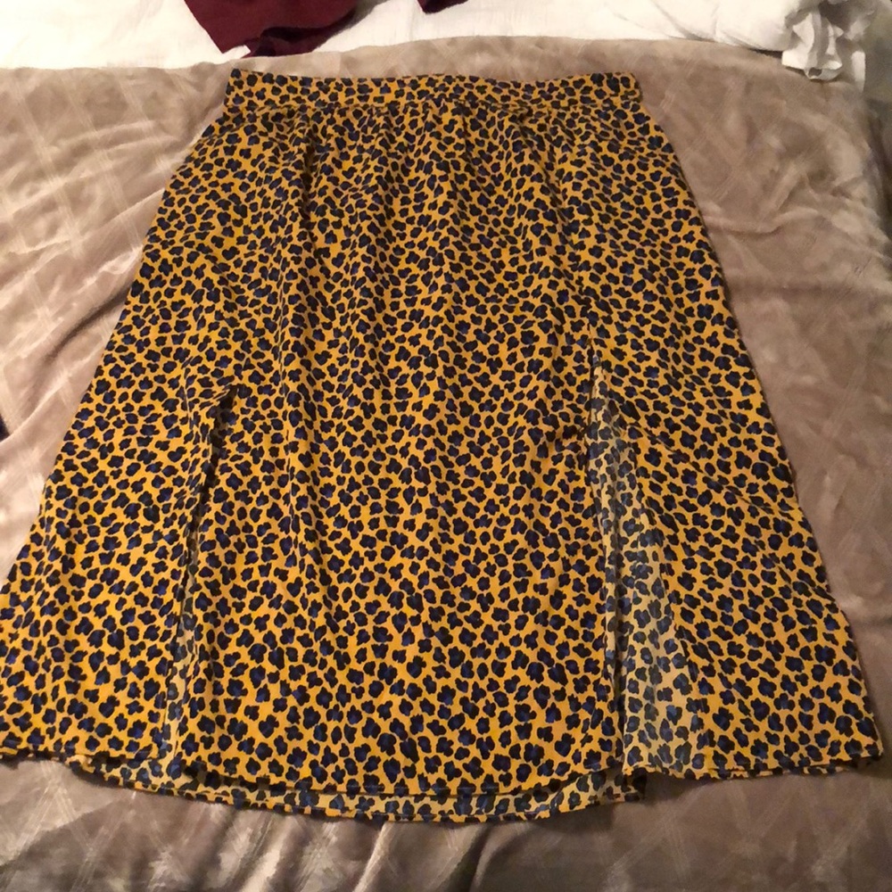 Calf length leopard print skirt
